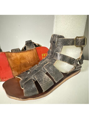 Size 11 Women's BED STU Black Haze Rustic caged Leather Gladiator Sandals